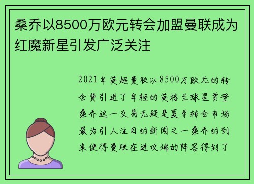 桑乔以8500万欧元转会加盟曼联成为红魔新星引发广泛关注 桑乔以8500万欧元转会加盟曼联成为红魔新星引发广泛关注